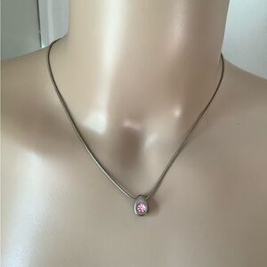 Vintage Express Pink Rhinestone Pendant Necklace